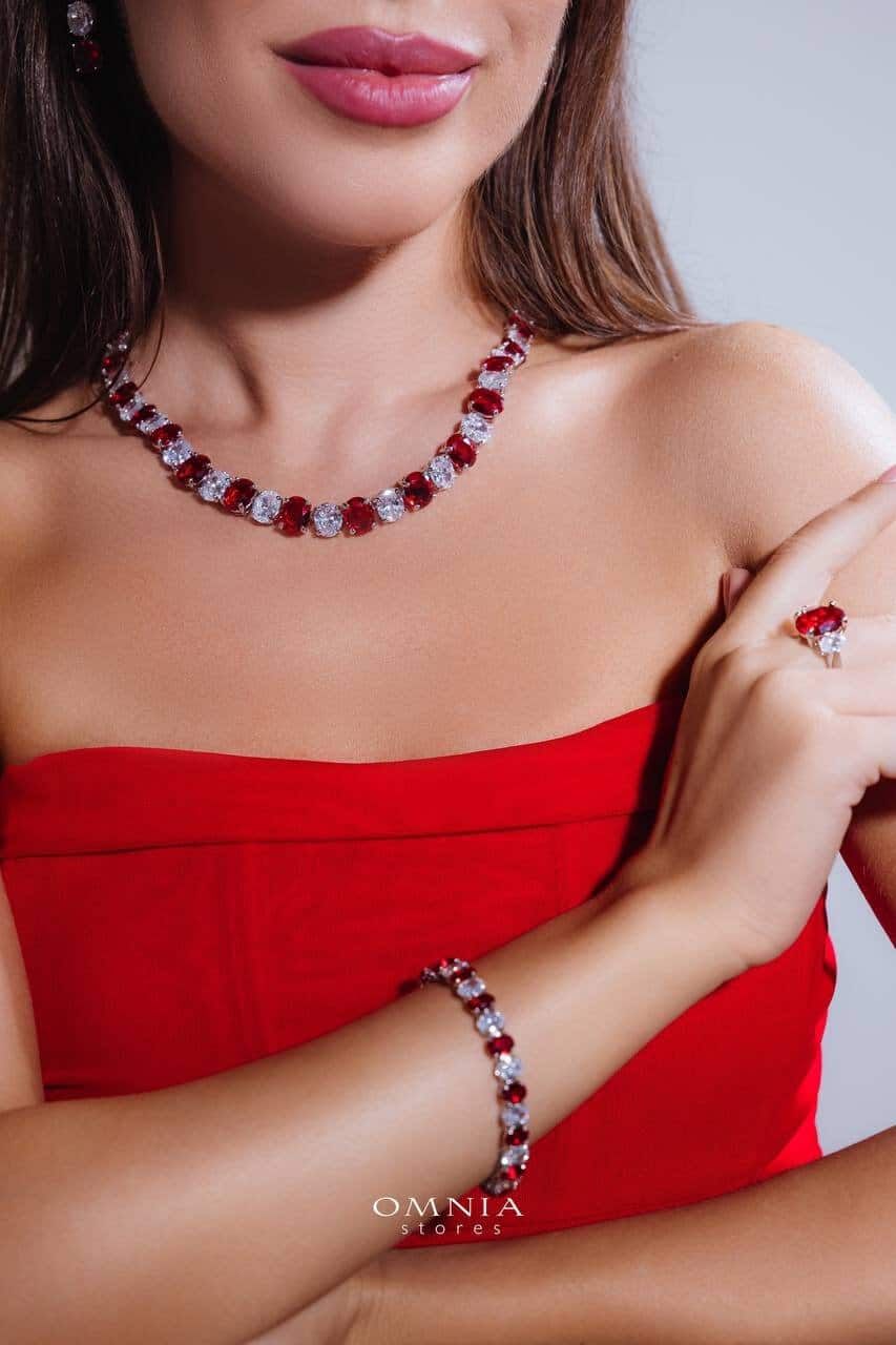 Omnia Gemma Red Bridal Full Set in High Quality Simulated Diamonds - OMNIASTORES UAE
