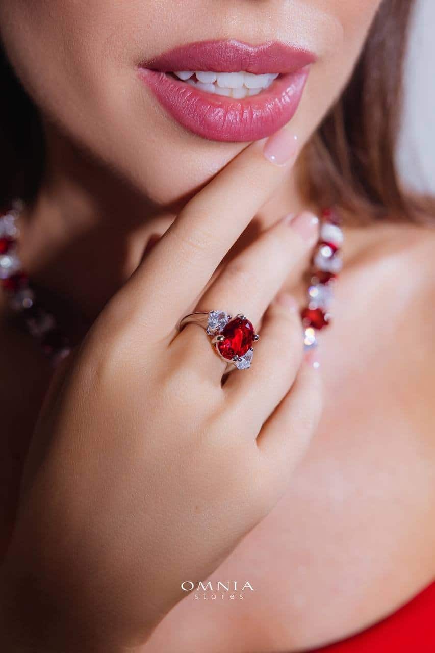 Omnia Gemma Red Bridal Full Set in High Quality Simulated Diamonds - OMNIASTORES UAE