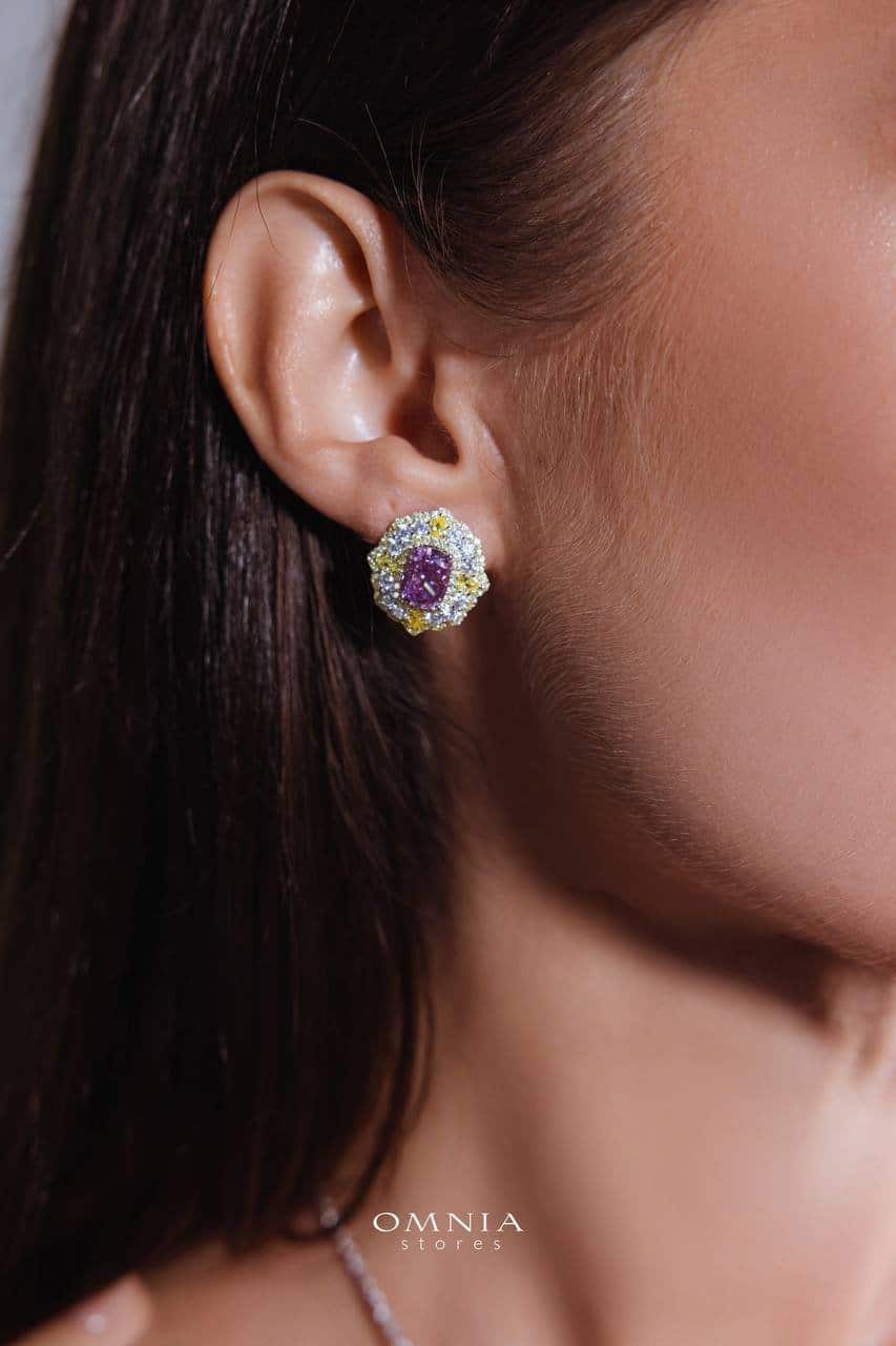 Omnia Maliya Purple Earrings in 92.5 Silver High Quality Simulated Diamonds - OMNIASTORES UAE