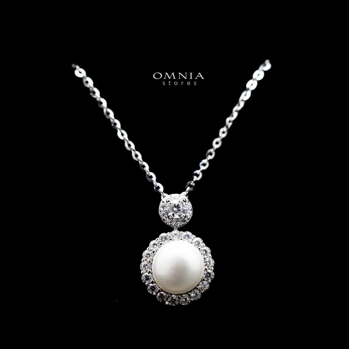 Omnia Nadine Pearl Pendant Necklace in 92.5 Silver with High Quality Iced Cut Stones - OMNIASTORES UAE