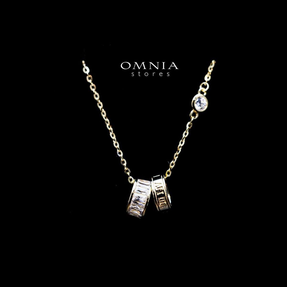 Omnia Lamis Double Ring Pendant Necklace in 92.5 Silver with High Quality Iced Cut Stone - OMNIASTORES KSA
