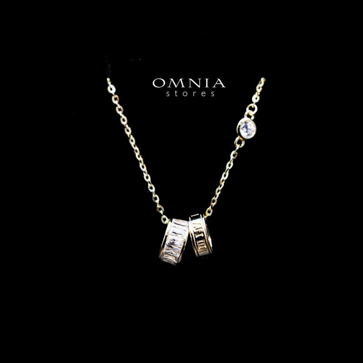 Omnia Lamis Double Ring Pendant Necklace in 92.5 Silver with High Quality Iced Cut Stone - OMNIASTORES KSA