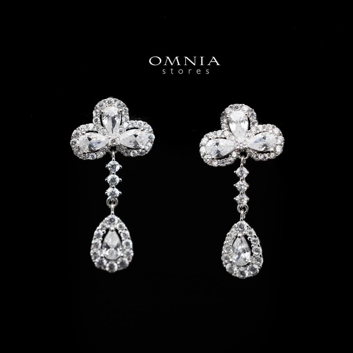 Omnia Riwa Drop Earrings with Iced Cut Stones in High Quality 92.5 Silver - OMNIASTORES UAE