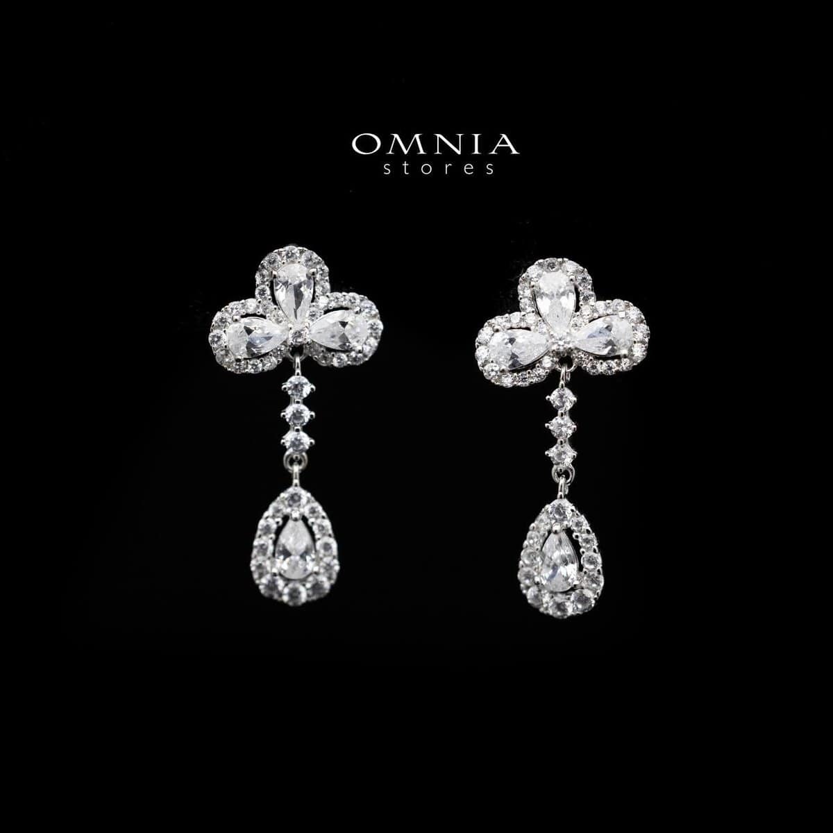 Omnia Riwa Drop Earrings with Iced Cut Stones in High Quality 92.5 Silver - OMNIASTORES UAE
