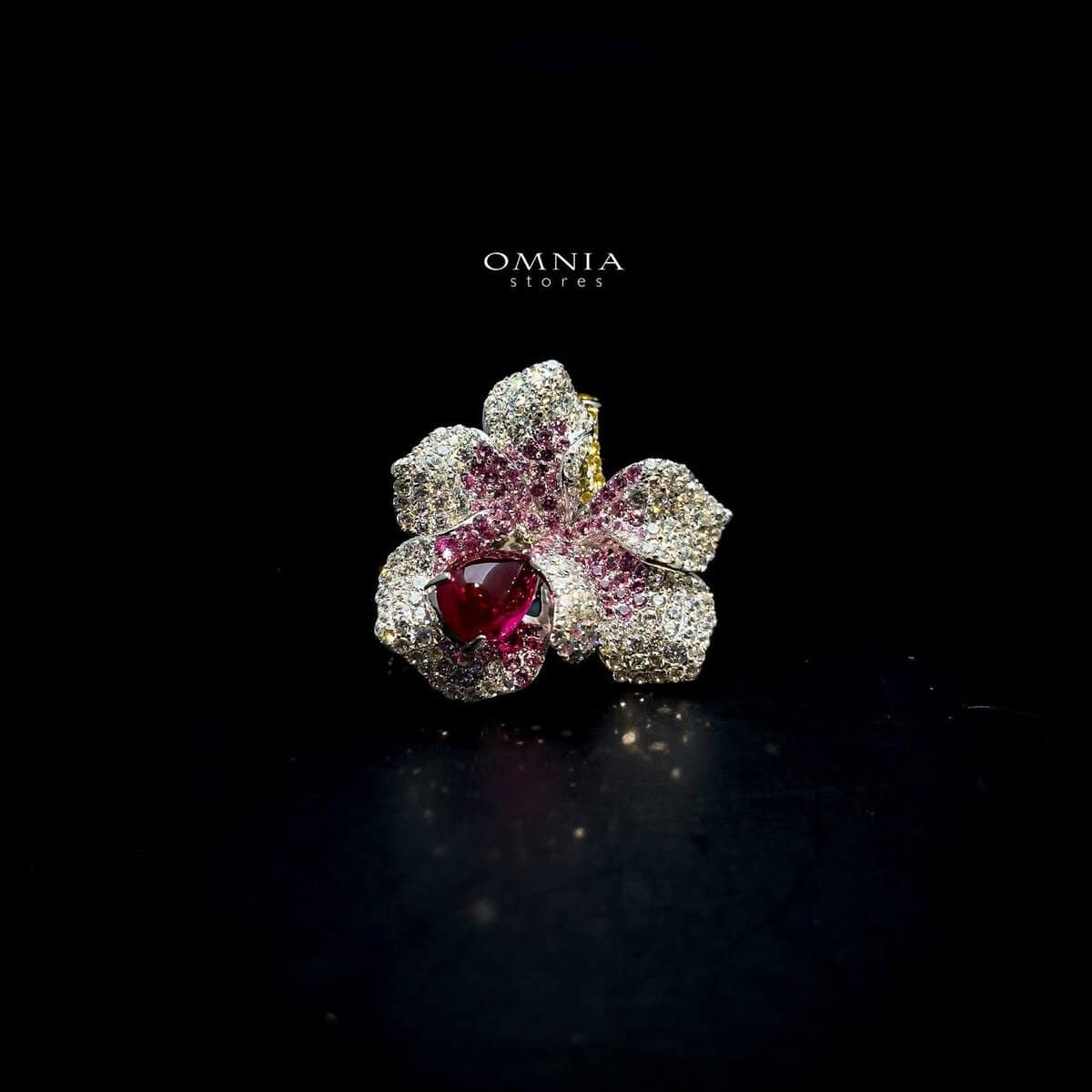 Omnia Lily Flower Ring With Pink And Red Stones with High Quality Simulated Diamonds - OMNIASTORES UAE