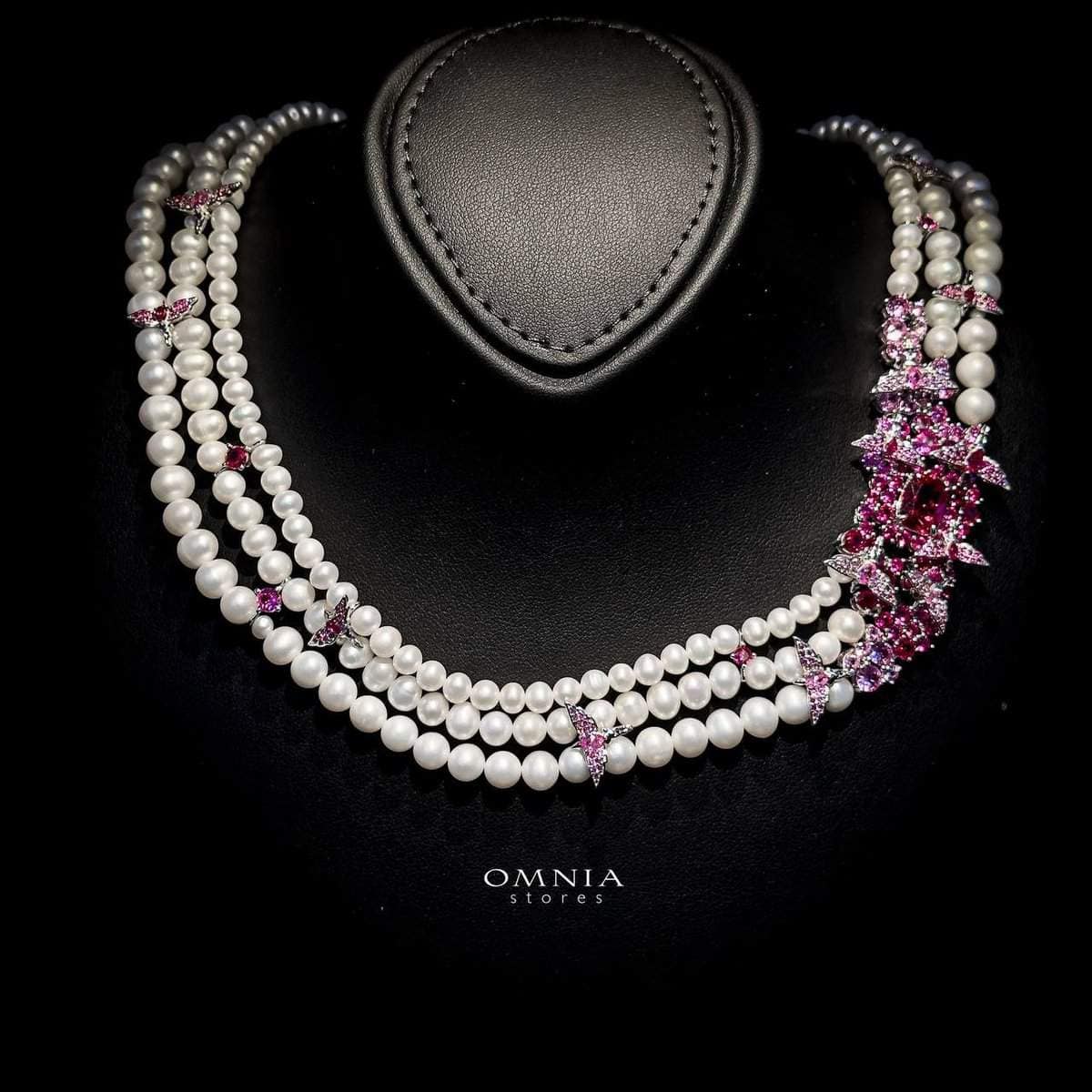 Omnia Pearl Necklace in 92.5 Silver with High Quality Simulated Diamonds (Pre-order) - OMNIASTORES UAE
