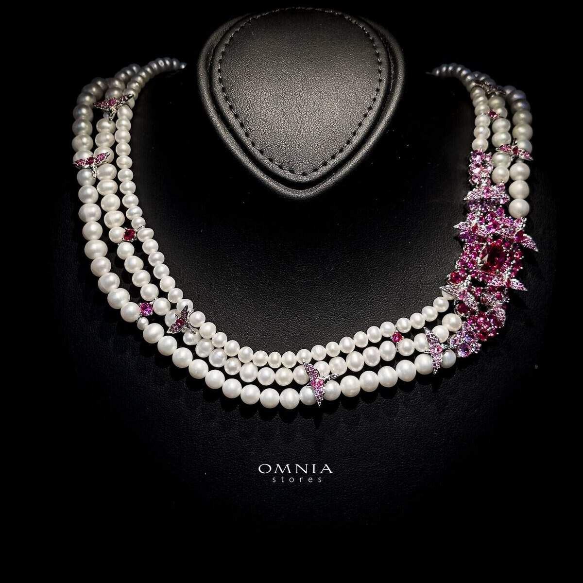 Omnia Pearl Necklace in 92.5 Silver with High Quality Simulated Diamonds (Pre-order) - OMNIASTORES UAE