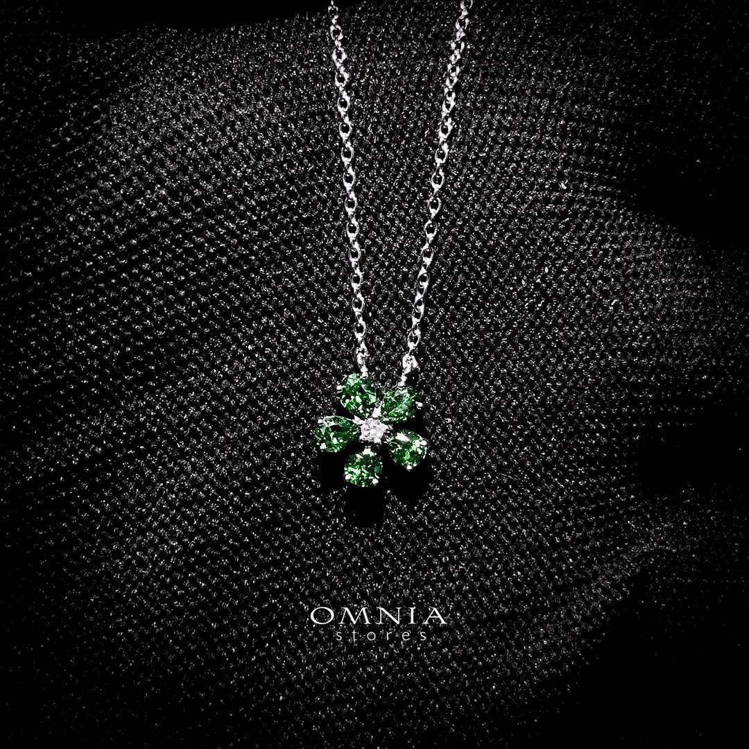 Omnia Emerald Bloom Necklace and Earrings Set In 925 Silver with High Quality Simulated Diamonds - OMNIASTORES UAE