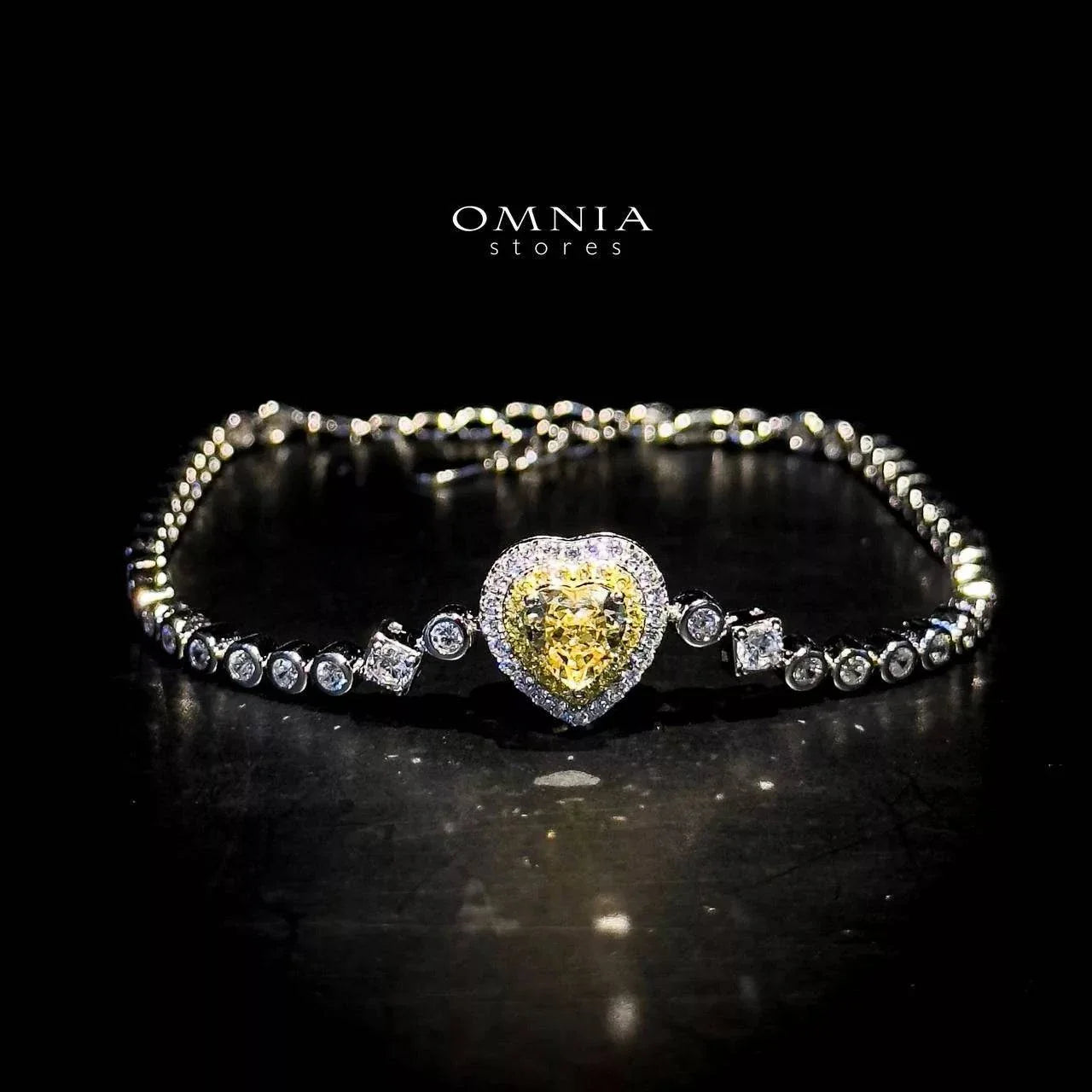 Omnia Almas Yellow Heart Radiance Tennis Bracelet in 92.5 Silver with High Quality Simulated Diamonds - OMNIASTORES UAE