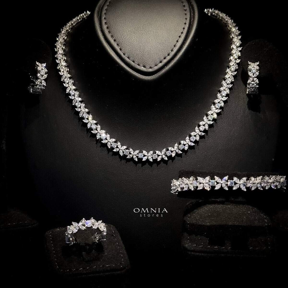 Omnia Lamara Floral-Inspired Tennis Set in 92.5 Silver with High Quality Iced Cut Stones - OMNIASTORES UAE