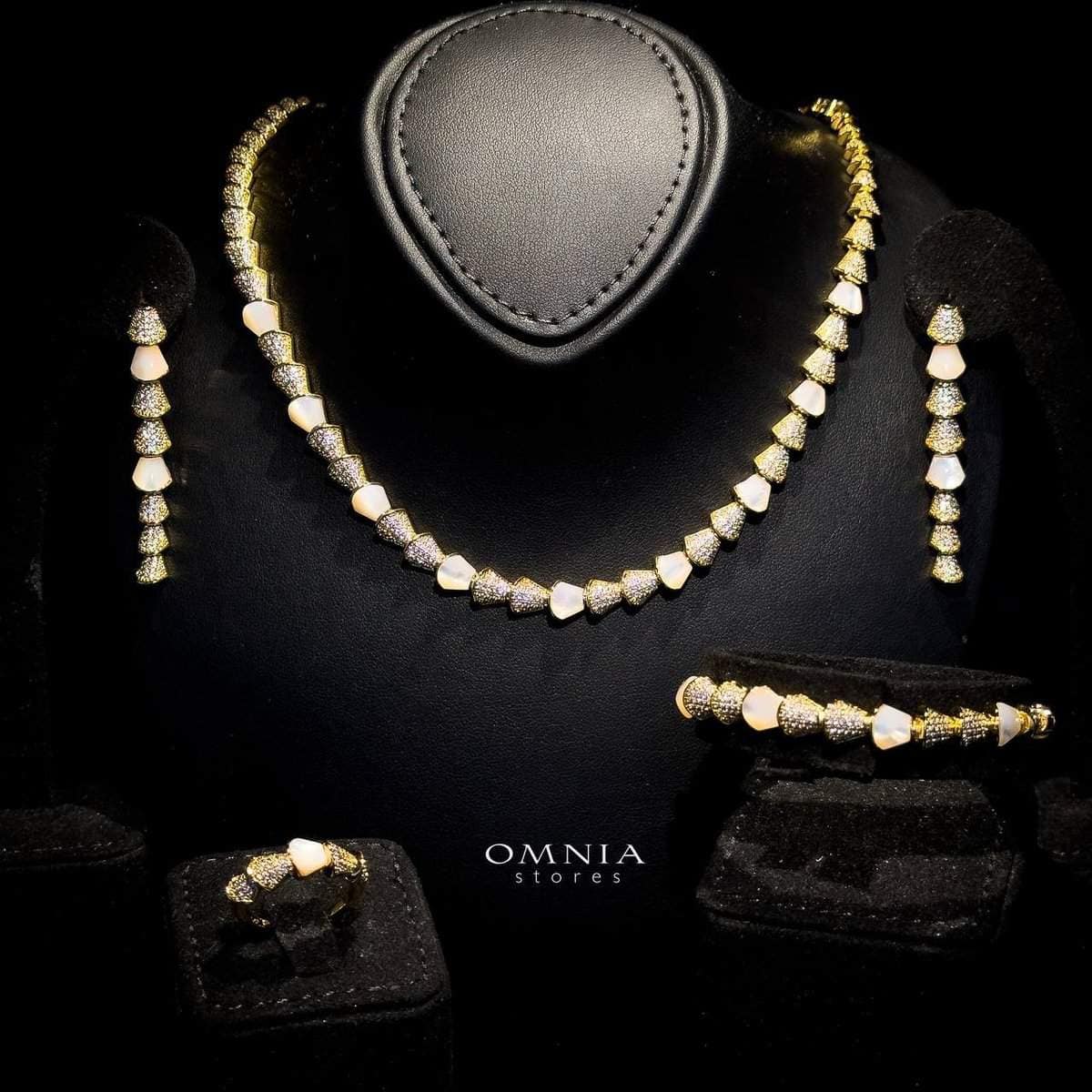 Omnia Sanya Golden Bridal Full Set in High Quality Zircon Stone in Rhodium Plated - OMNIASTORES KSA