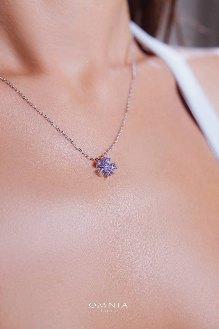 Omnia Pink Blossom Necklace In 92.5 Silver with High Quality Simulated Diamonds - OMNIASTORES UAE