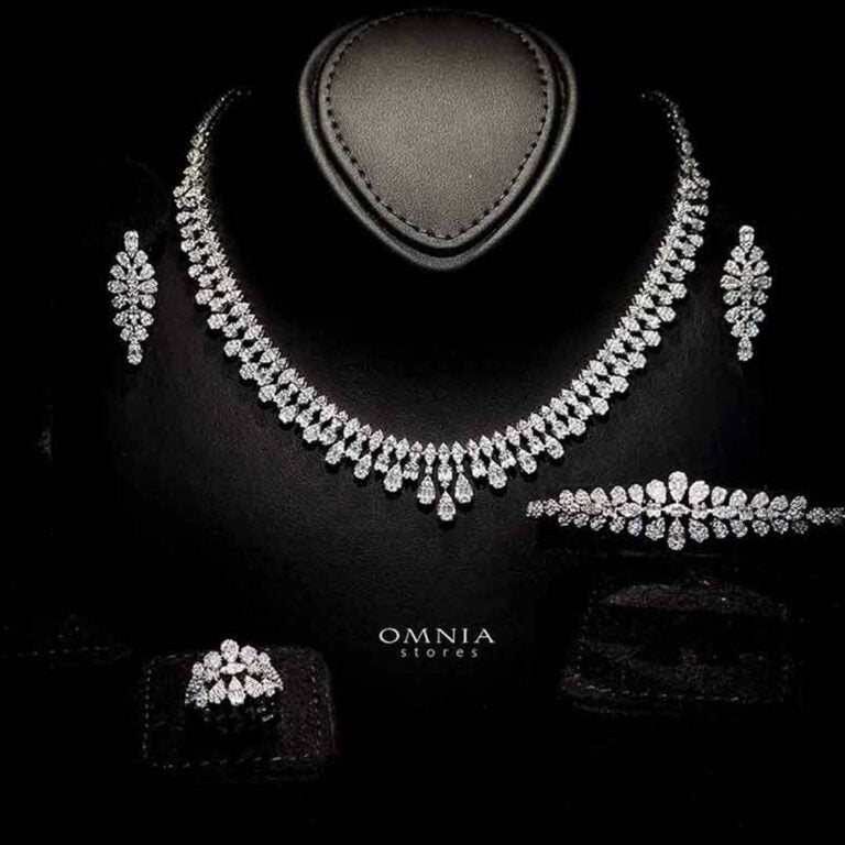 Omnia Elaf White Bridal Full Set in High Quality Zircon Stone in Rhodium Plated - OMNIASTORES KSA