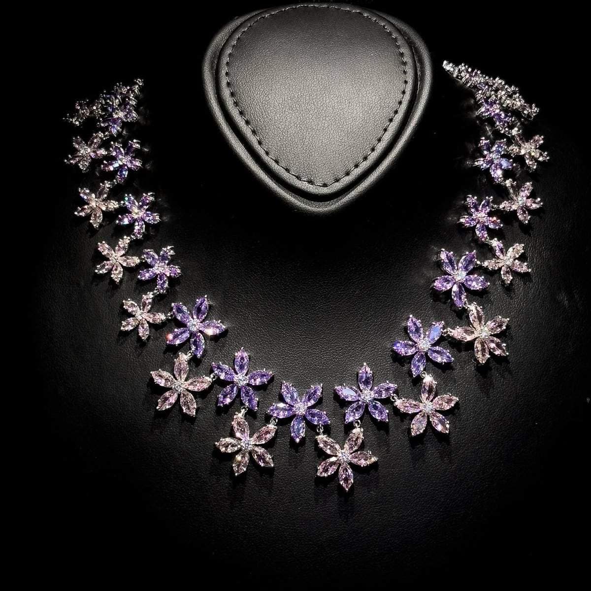 Omnia Yusra Pink and Purple Bridal Full Set in High Quality Simulated Diamonds - OMNIASTORES UAE