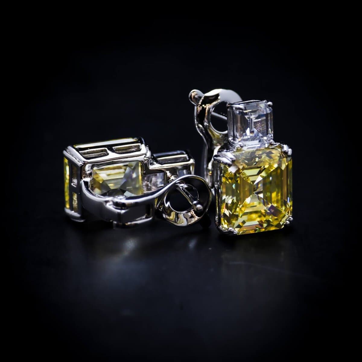 Omnia Candice Yellow Emerald Cut Clip-On Earrings in 92.5 Silver with High Quality Simulated Diamonds - OMNIASTORES UAE