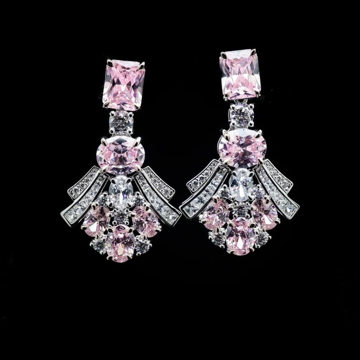 Omnia Karina Pink Mixed-Cut Drop Earrings in 92.5 Silver with High Quality Simulated Diamonds - OMNIASTORES KSA