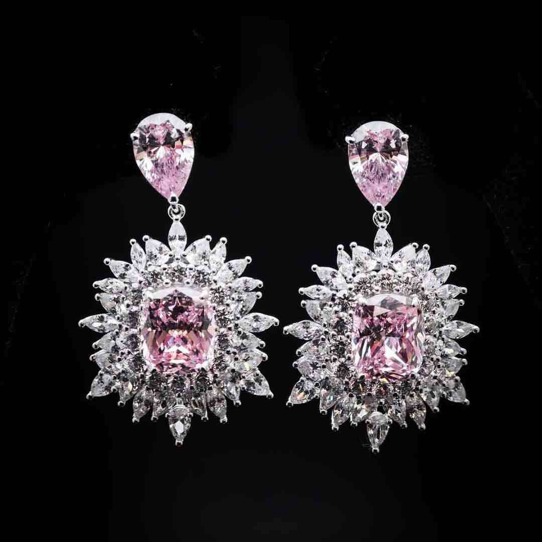 Omnia Thalia Pink Cushion Drop Earrings in 92.5 Silver with High-Quality Simulated Diamonds - OMNIASTORES KSA