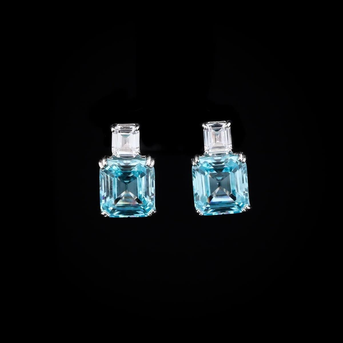 Omnia Candice Sky blue Emerald Cut Clip-On Earrings in 92.5 Silver with High Quality Simulated Diamonds - OMNIASTORES UAE