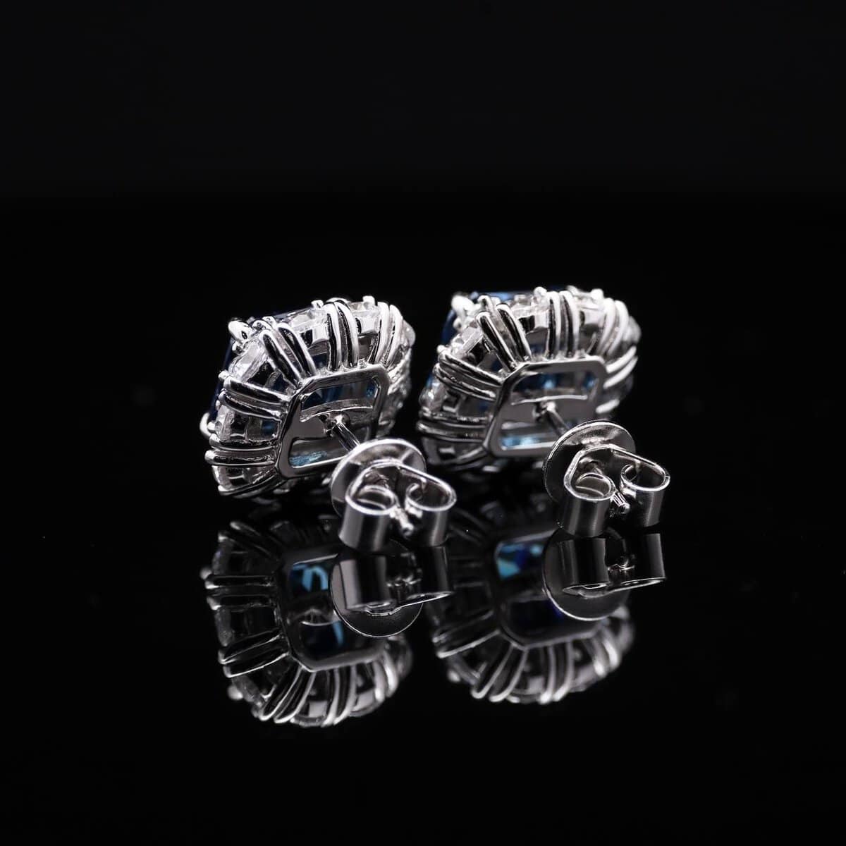 Omnia Jovie Royal Blue Princess Cut Stud Earrings in 92.5 Silver with High-Quality Simulated Diamonds - OMNIASTORES UAE