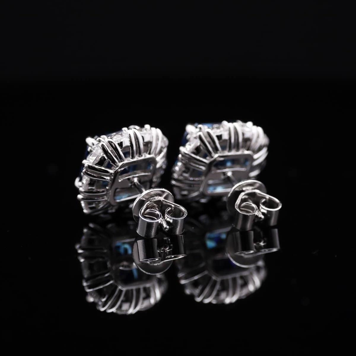 Omnia Jovie Royal Blue Princess Cut Stud Earrings in 92.5 Silver with High-Quality Simulated Diamonds - OMNIASTORES UAE