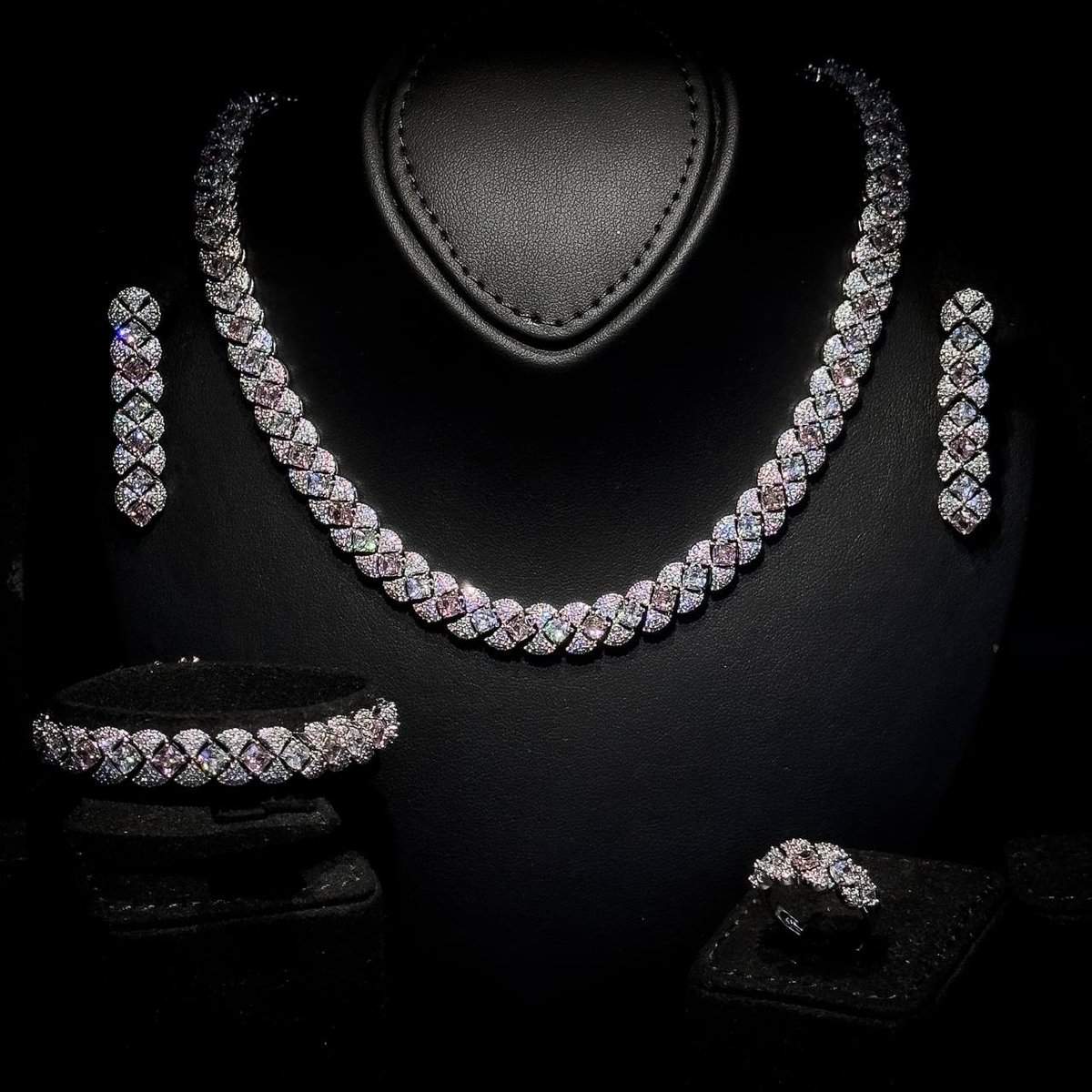 Omnia Layan Pink Bridal Full Set in High-Quality Zircon Stone Rhodium Plated - OMNIASTORES UAE