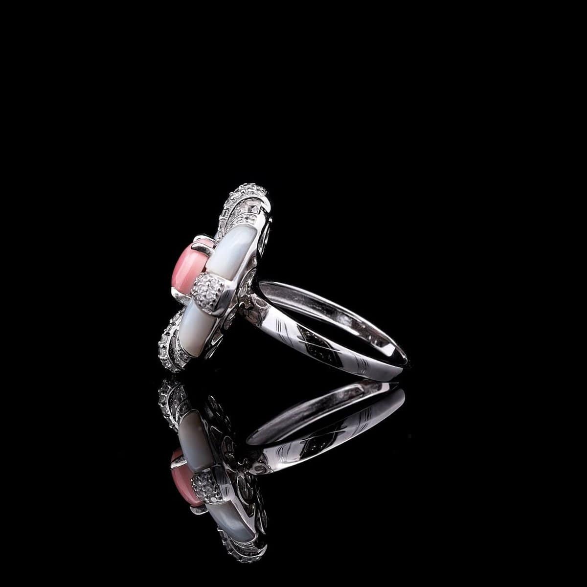 Omnia Pink Coral Ring in 925 Silver with High Quality Simulated Diamonds - OMNIASTORES UAE