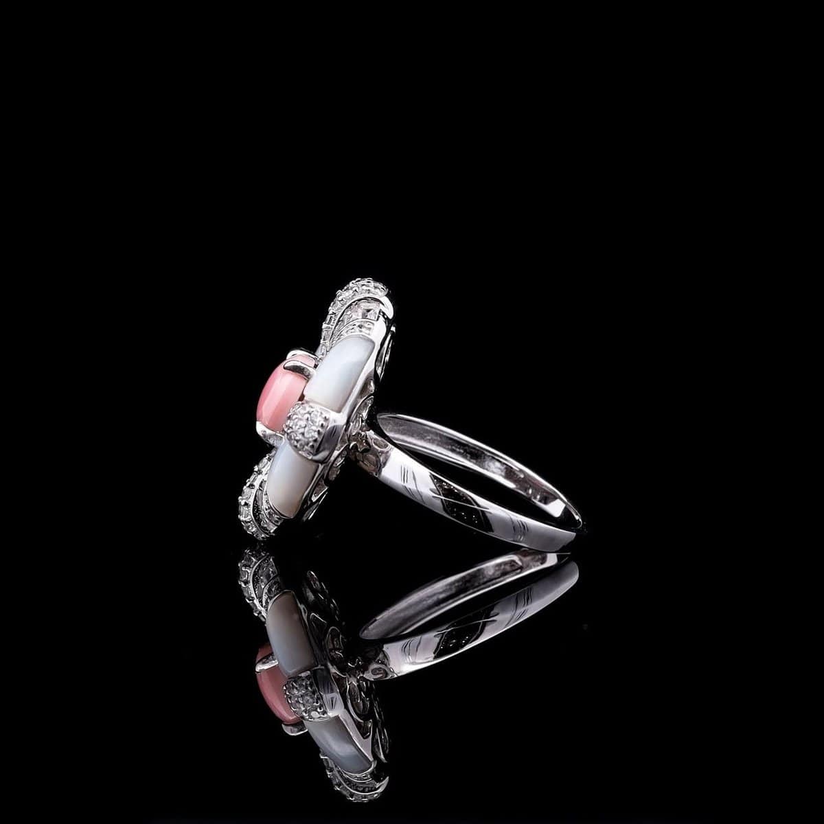 Omnia Pink Coral Ring in 925 Silver with High Quality Simulated Diamonds - OMNIASTORES UAE