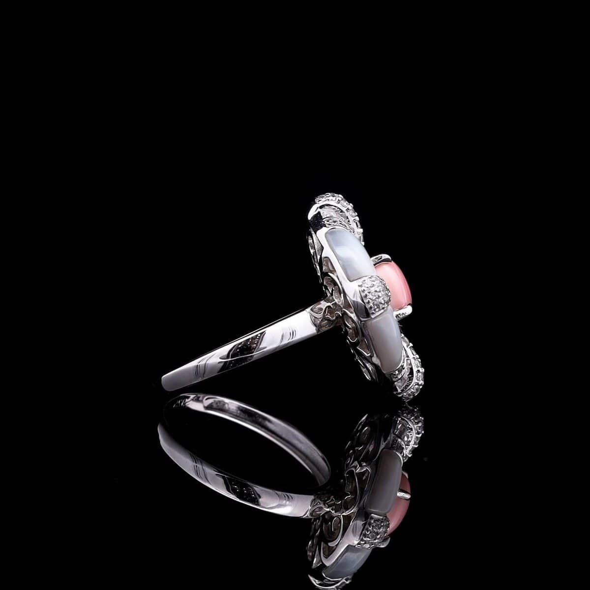 Omnia Pink Coral Ring in 925 Silver with High Quality Simulated Diamonds - OMNIASTORES UAE