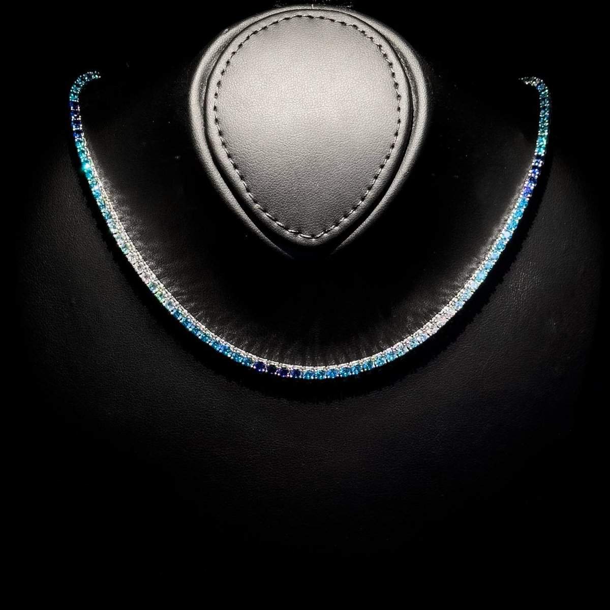 Omnia Saleen Blue Tennis Necklace 3mm 42cm in 92.5 Silver with High Quality Simulated Diamonds - OMNIASTORES UAE