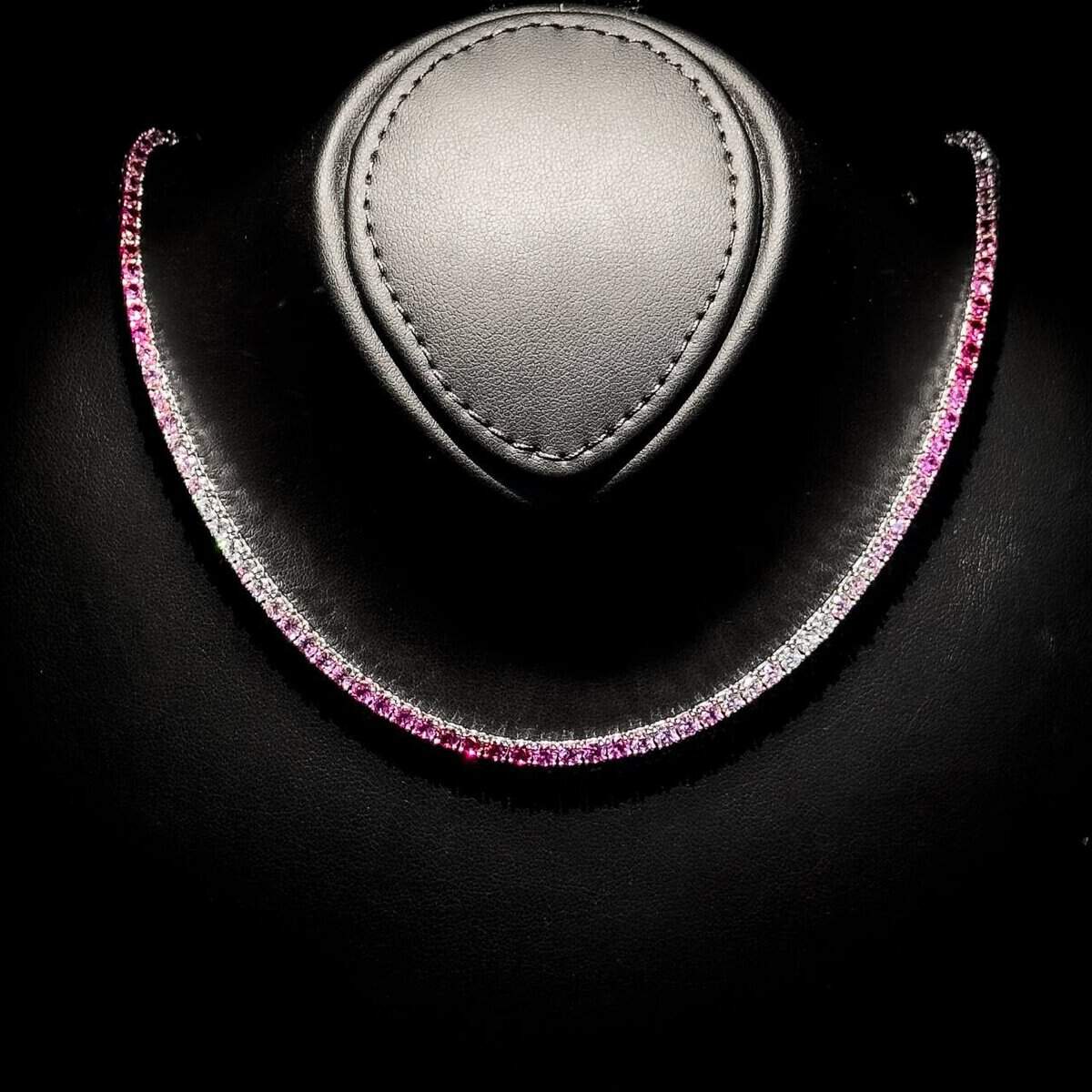Omnia Saleen Pink 3mm Tennis Necklace 42cm in 925 Silver High Quality Simulated diamonds - OMNIASTORES UAE