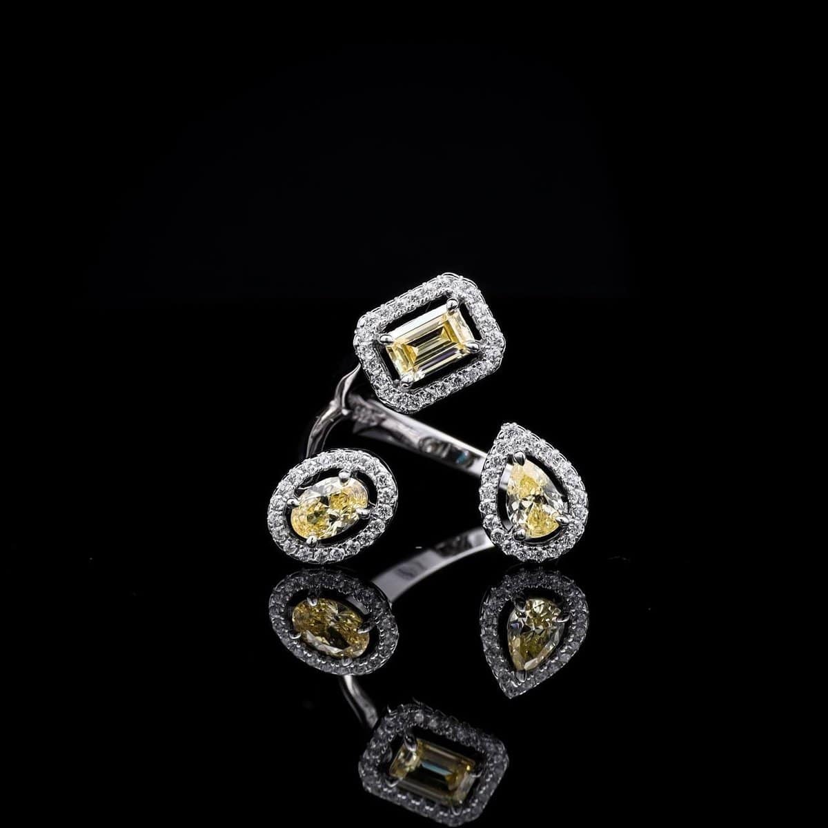 Omnia Bona Yellow Ring 925 Pure Silver Jewelry in High Quality Simulated Diamonds - OMNIASTORES UAE
