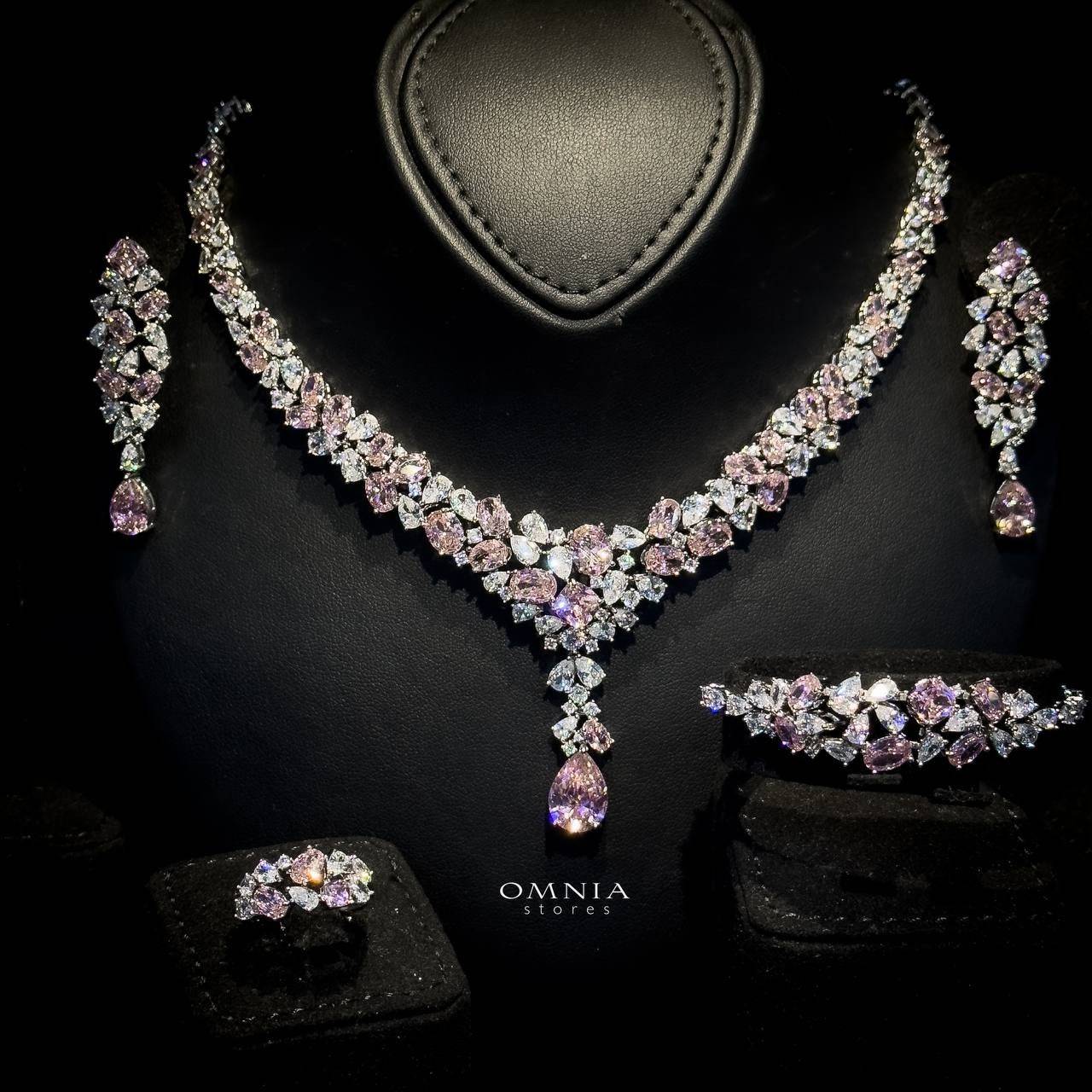 Omnia Reman Pink Full Set in High Quality Zircon Stone in Rhodium Plated - OMNIASTORES UAE