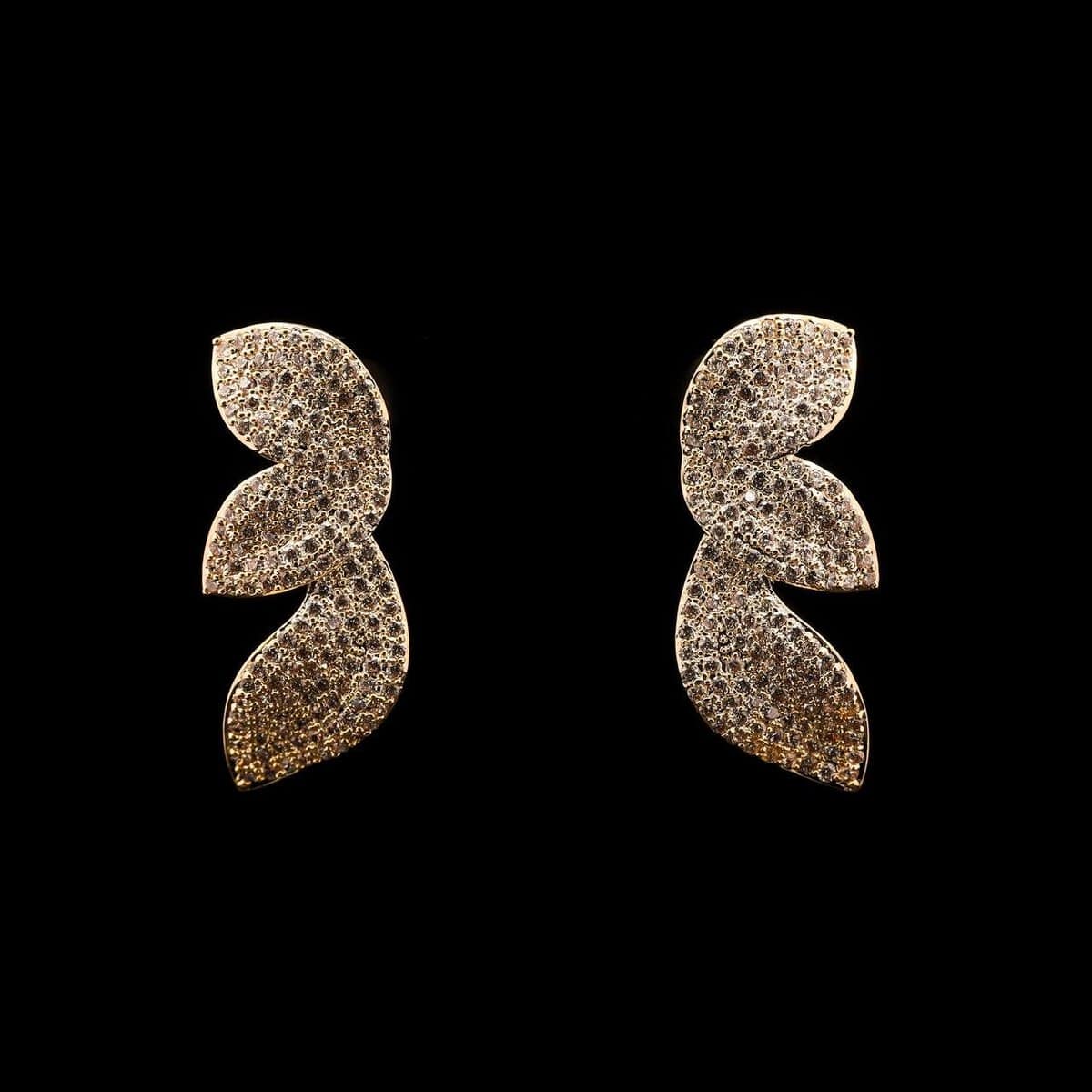 Omnia Nayla Golden Leaf Earrings with Pave-Set High-Quality Zircon Stones in a Rhodium Plated Finish - OMNIASTORES UAE