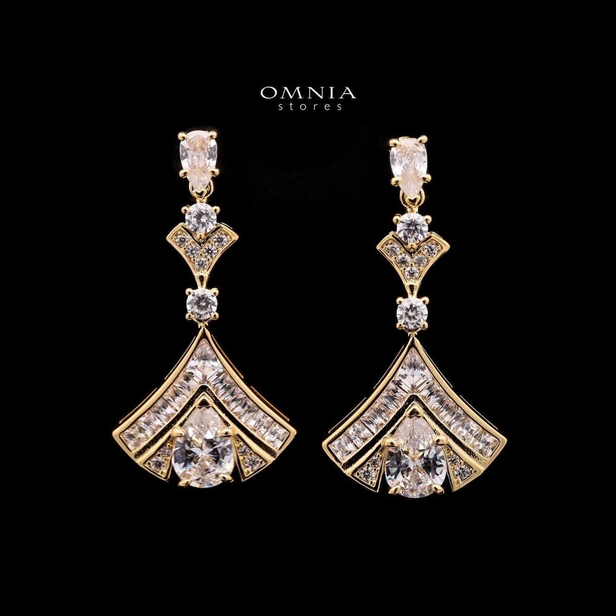 Omnia Elizabeth Golden Bridal Full Set with Pear and Round Cut High-Quality Simulated Diamonds in an Elegant Gold-Tone Rhodium Plated Finish - OMNIASTORES KSA