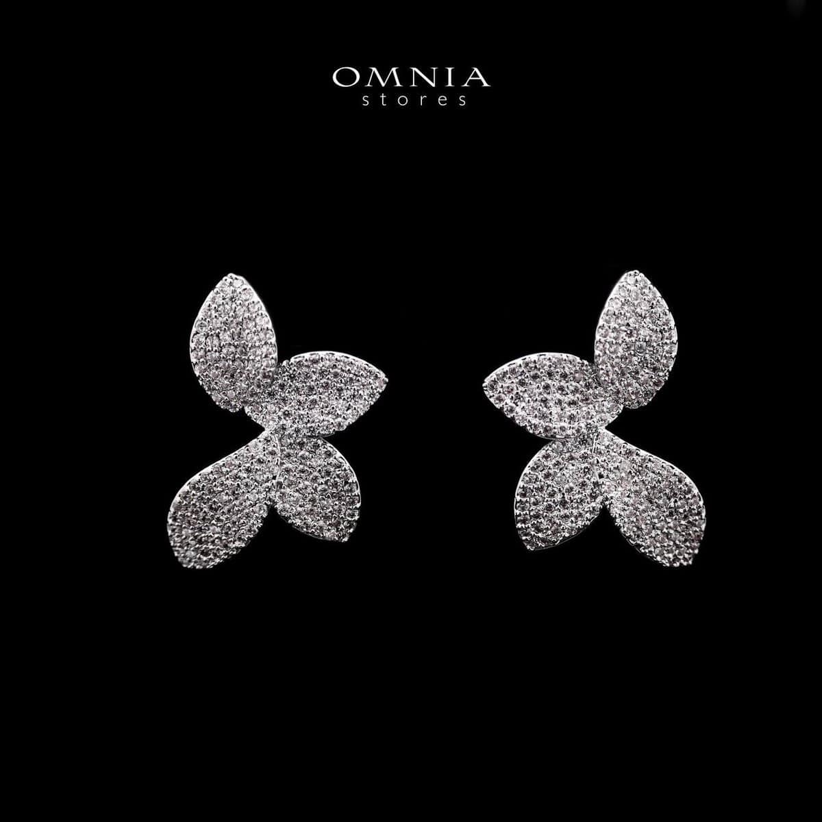 Omnia Rhina White Floral Petal Earrings with Pave-Set High-Quality Zircon Stones in a Rhodium Plated Finish - OMNIASTORES UAE