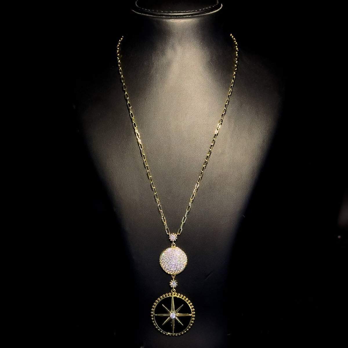 Omnia Falak Necklace in Black Agate Stone in High Quality Zircon Stone in Rhodium Plated - OMNIASTORES UAE