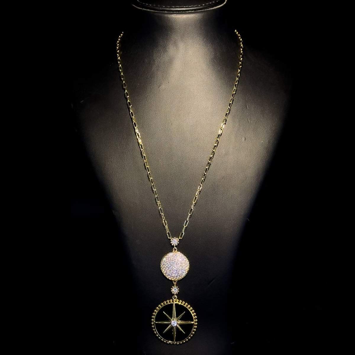 Omnia Falak Necklace in Black Agate Stone in High Quality Zircon Stone in Rhodium Plated - OMNIASTORES UAE