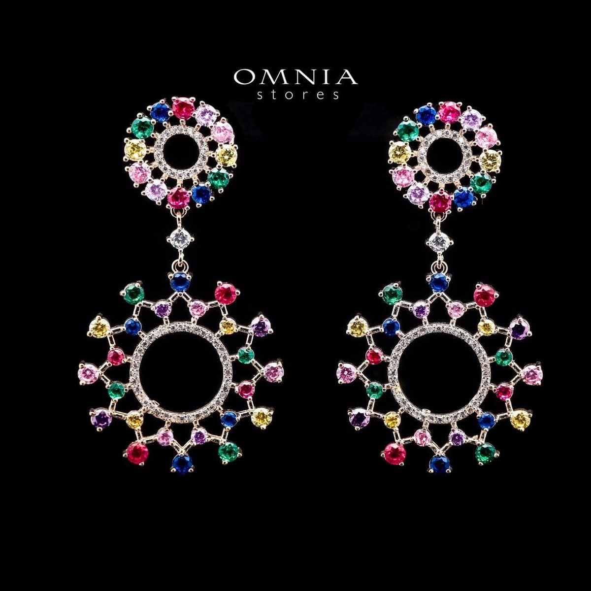 Omnia Radiant Multi-Colored Hoop Earrings with High-Quality Simulated Diamonds in a Rhodium Plated Finish - OMNIASTORES UAE