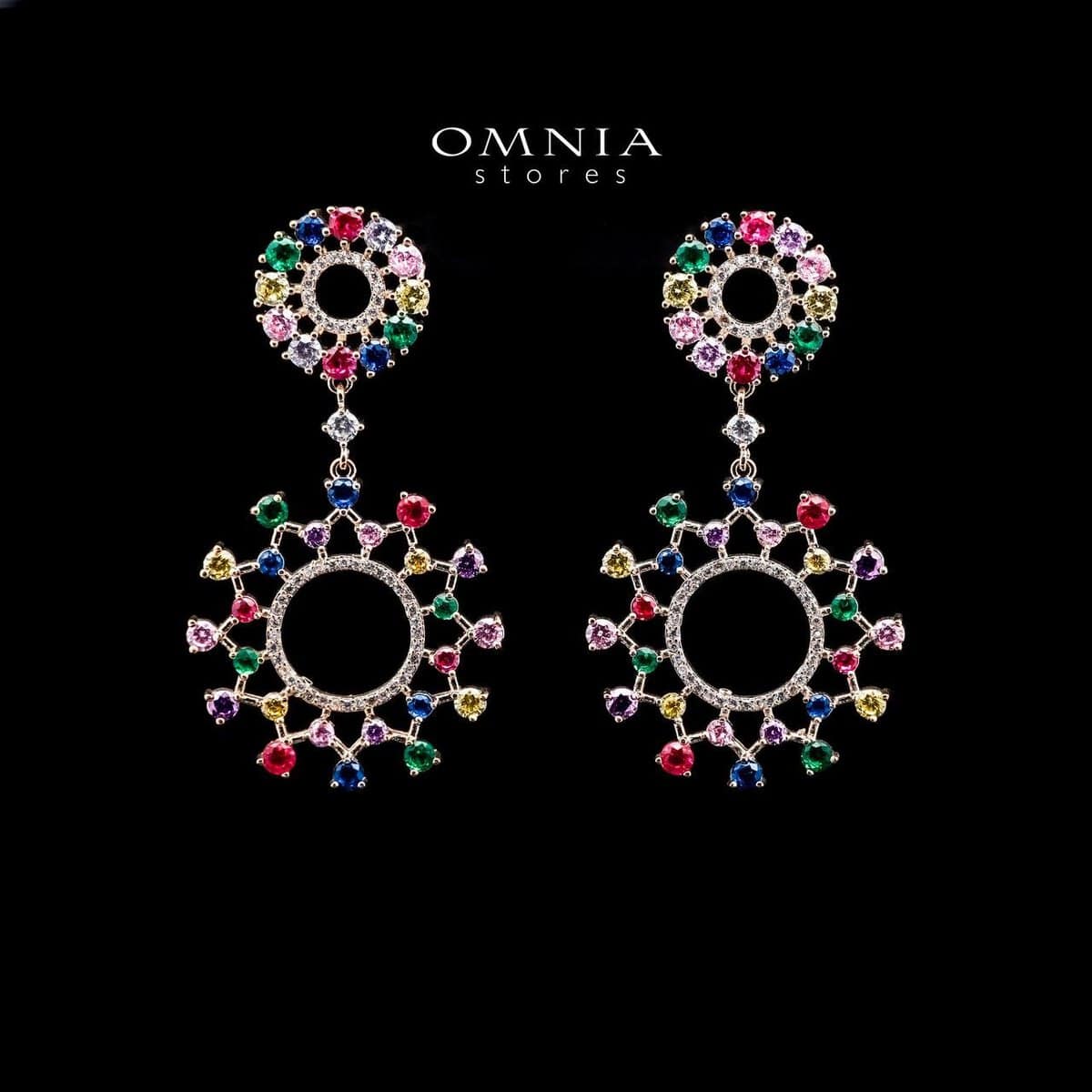 Omnia Radiant Multi-Colored Hoop Earrings with High-Quality Simulated Diamonds in a Rhodium Plated Finish - OMNIASTORES UAE