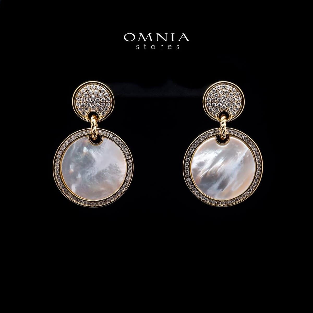 Omnia Zohair Dangle Earrings in Brass Gold Plated with Mother of Pearl - OMNIASTORES UAE