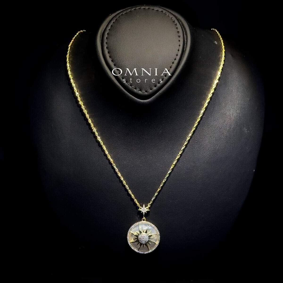 Omnia Asfar Pendant Necklace in Brass Gold Plated with Mother of Pearl - OMNIASTORES UAE