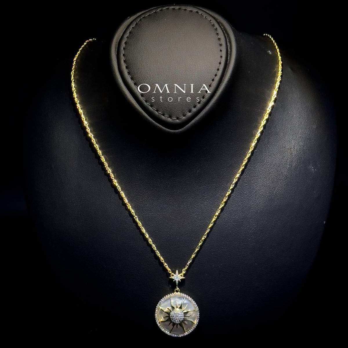 Omnia Asfar Pendant Necklace in Brass Gold Plated with Mother of Pearl - OMNIASTORES UAE