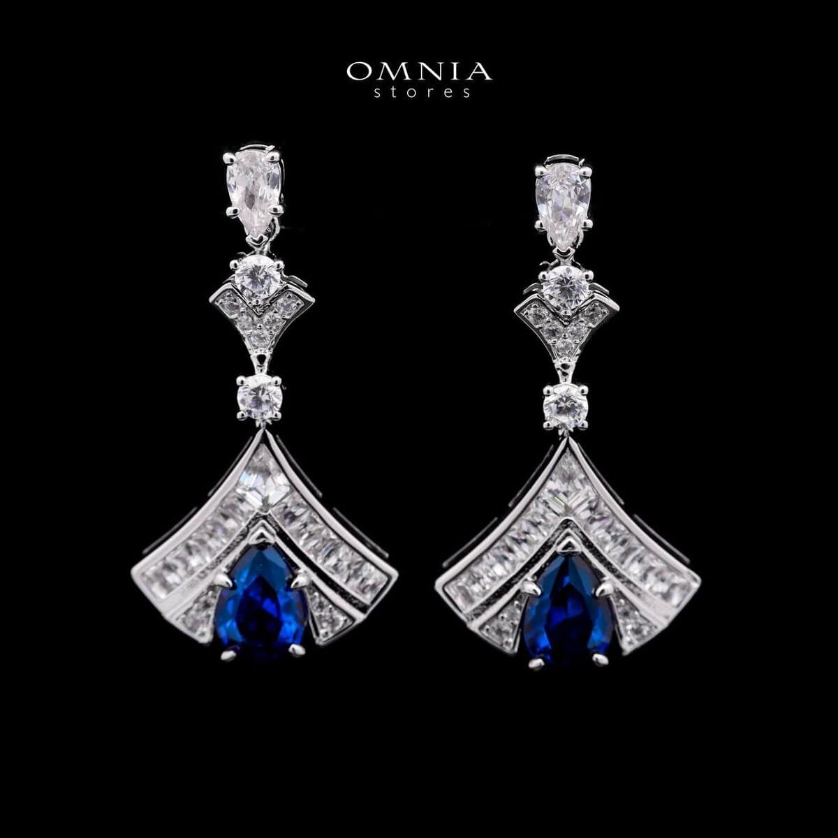 Omnia Elizabeth Sapphire Grace Bridal Full Set with Pear and Round Cut High-Quality Simulated Diamonds and Blue Gemstones in a Luxurious Rhodium Plated Finish - OMNIASTORES KSA