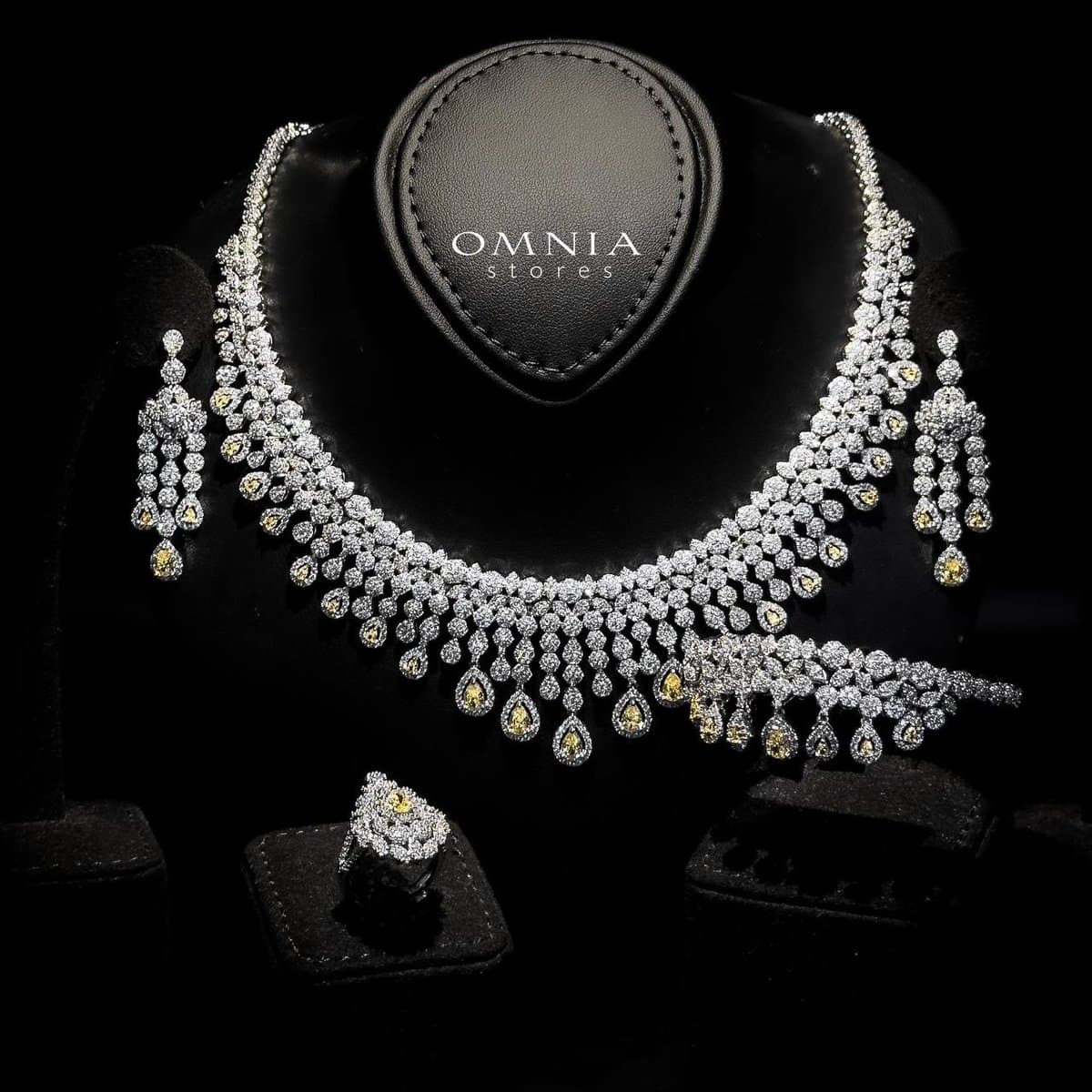 Omnia Daisy Yellow Bridal Full Set in High Quality Zircon Stone Rhodium Plated - OMNIASTORES UAE