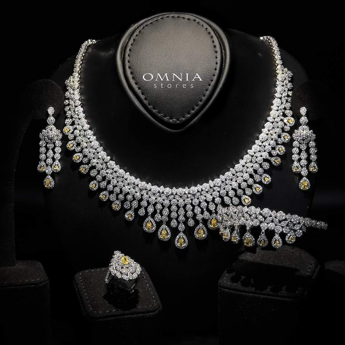 Omnia Daisy Yellow Bridal Full Set in High Quality Zircon Stone Rhodium Plated - OMNIASTORES UAE