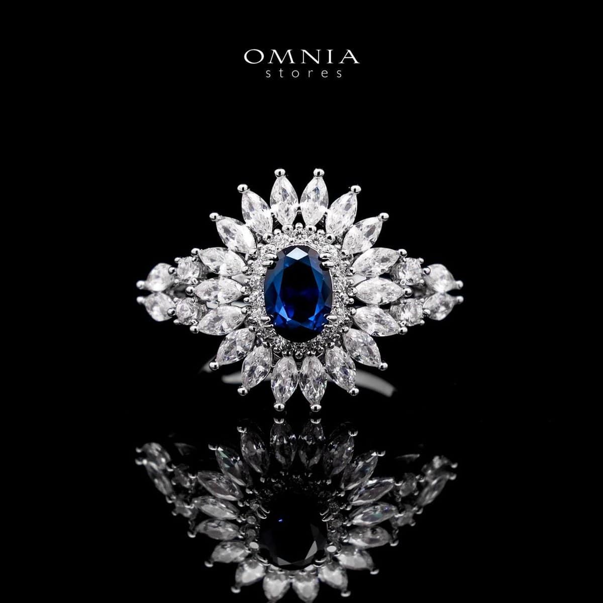 Omnia Asmaa Blue Bridal Full Set with Sparkling Zircon Stones in High-Quality Rhodium Plated Finish - OMNIASTORES UAE