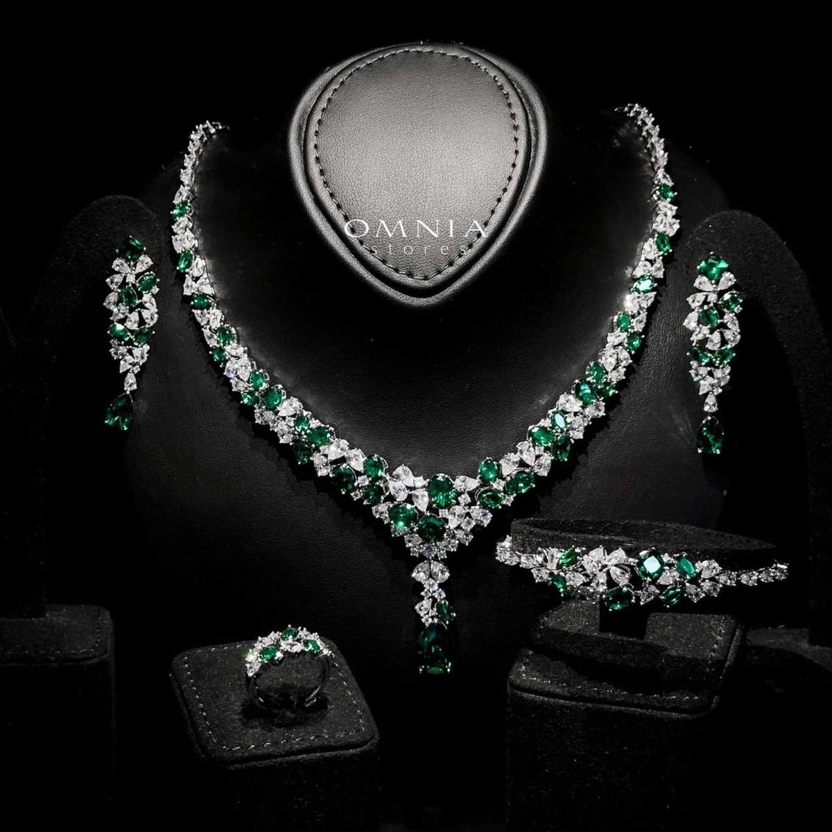 Omnia Reman Green Full Set in High Quality Zircon Stone Rhodium Plated - OMNIASTORES UAE