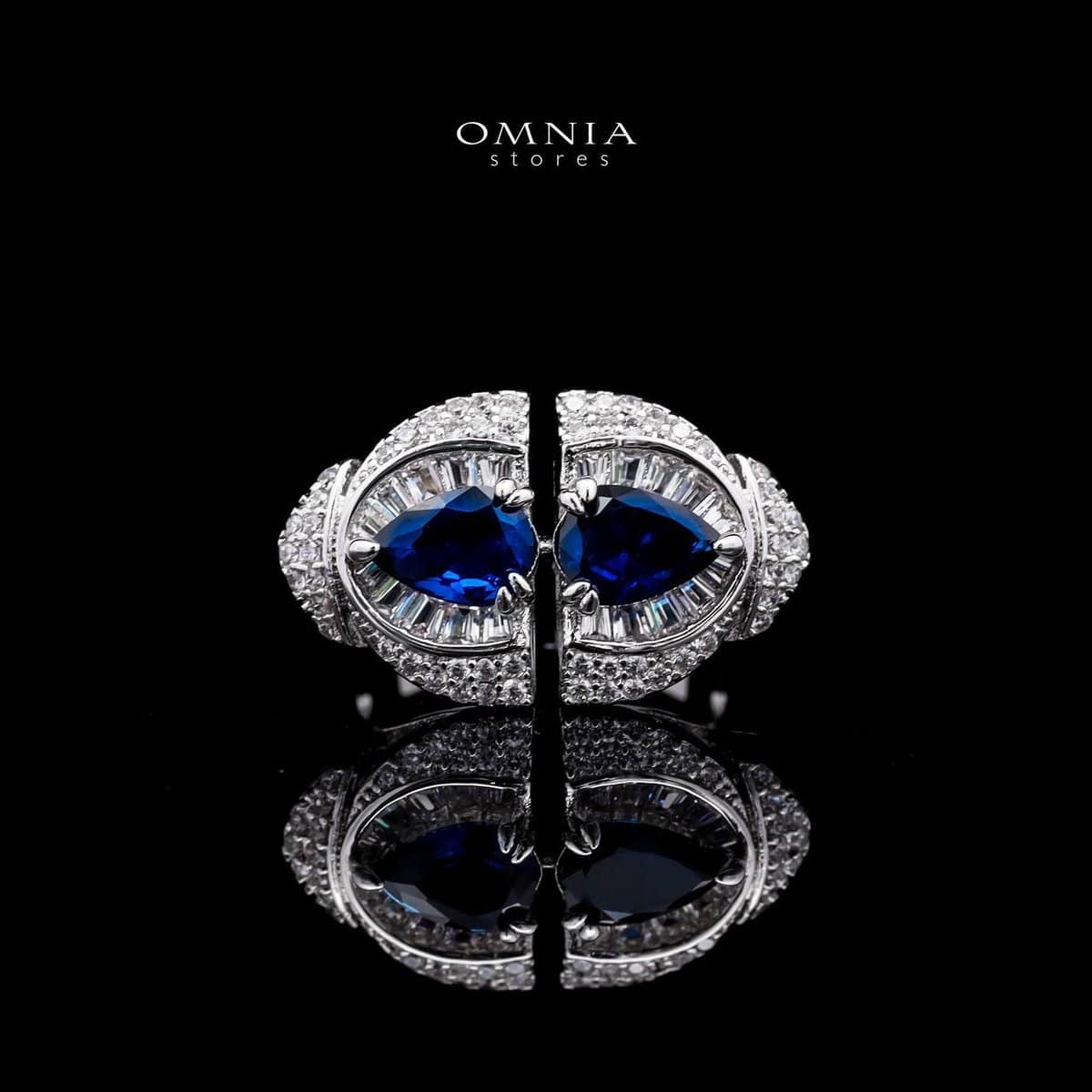 Omnia Rafi Blue Bridal Full Set with Elegant White and Simulated Diamonds in High-Quality Rhodium Plated Finish - OMNIASTORES UAE