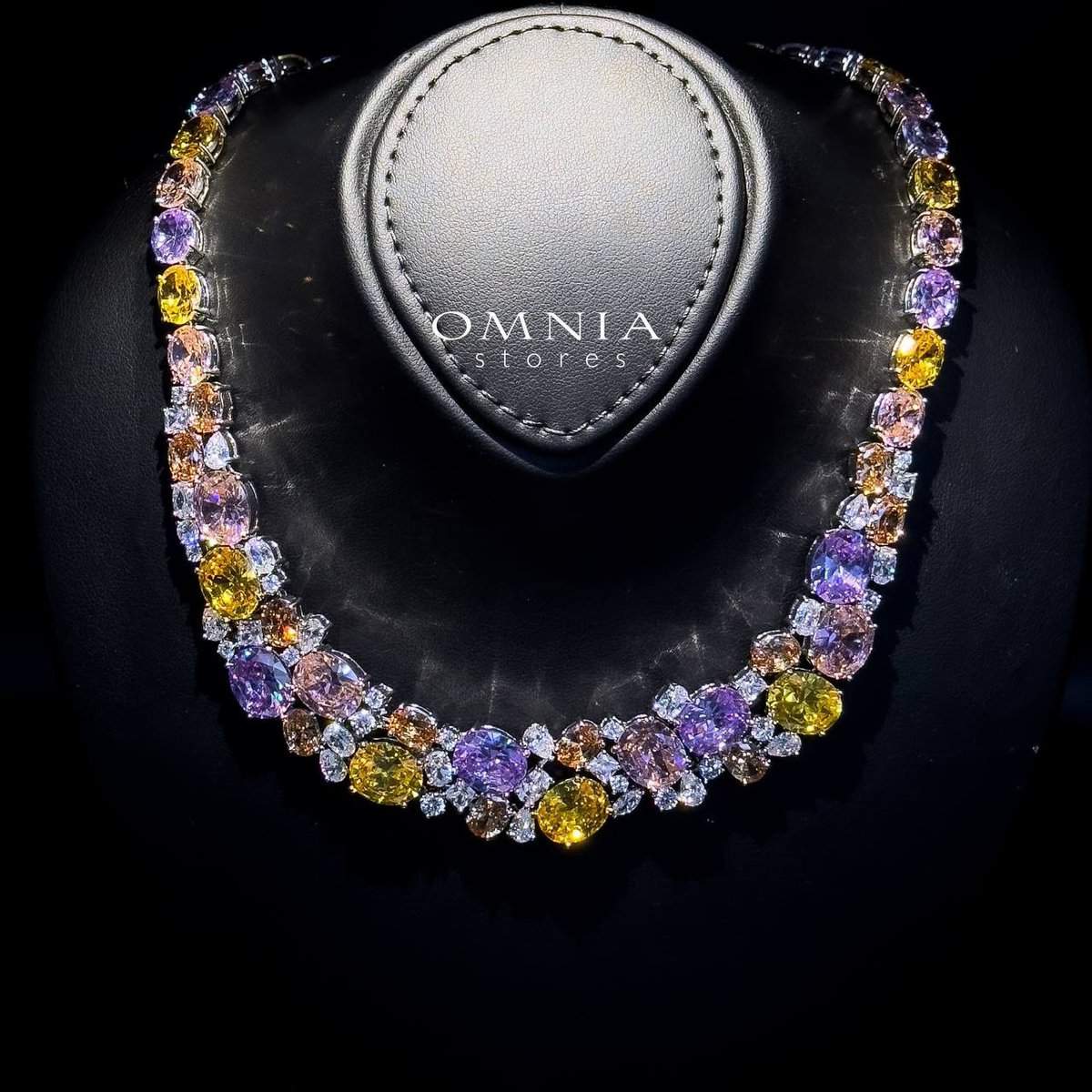 Omnia Artemis Baby Pink Multi-Colored Bridal Set with Round and Oval Cut High Quality Simulated Diamonds Premium Rhodium Plated - OMNIASTORES UAE
