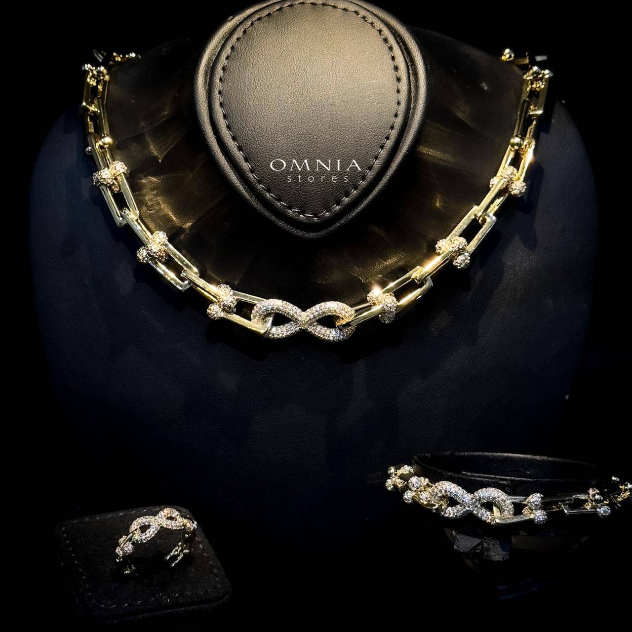 Omnia Infinity Chains Bridal Full Set with High-Quality Simulated Diamonds Gold Plated - OMNIASTORES UAE